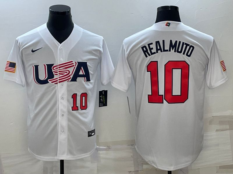 Men 2023 World Cub USA 10 Realmuto White Nike MLB Jersey6